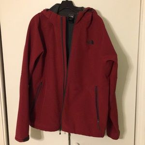 Red North Face Hoodie, water repellent with fleece